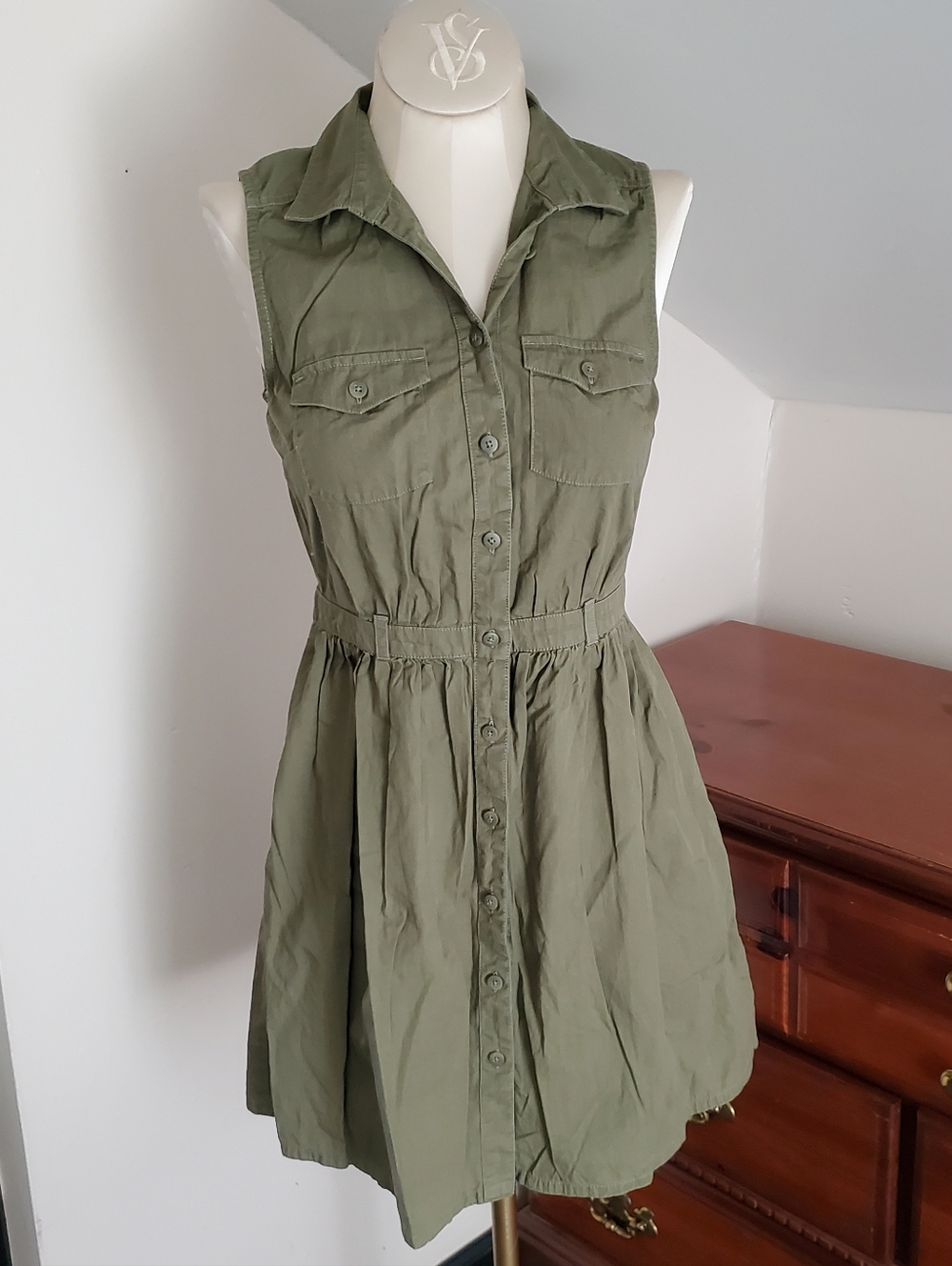 American Eagle Sleeveless Olive Green Shirt Dress Size 2